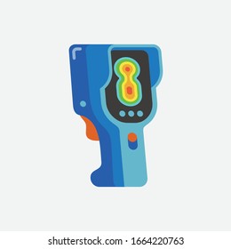 vector cartoon thermal imaging supervision, portable infrared laser thermometer, thermographic / safety equipment concept / flat, isolated, sign and icon template on white background