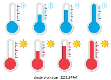Vector cartoon thermometer showing the temperature outside and in the house. The concept of weather and weather forecast.