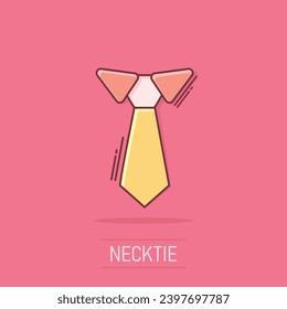 Vector cartoon tie icon in comic style. Necktie sign illustration pictogram. Tie business splash effect concept.