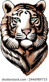 vector cartoon tiger, dot art