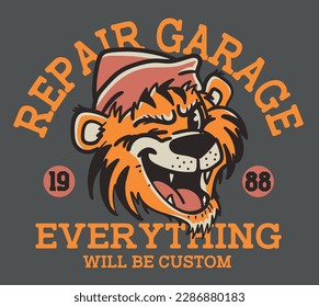 vector cartoon tiger illustration for race garage print