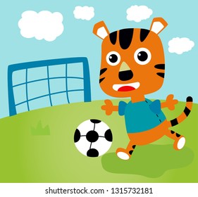 vector cartoon tiger playing soccer illustration