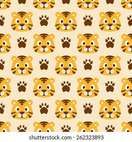 Vector Cartoon Tiger Seamless Background Pattern