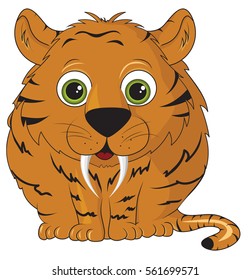 Vector cartoon tiger,toothed tiger Prehistoric Predators