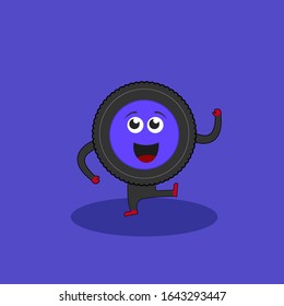 Vector Cartoon tire mascot man with smile. perfect for advertising, flyer, ads, banner, website.