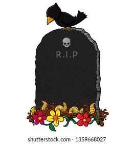 Vector Cartoon Tombstone Isolated On White Background - hand drawn