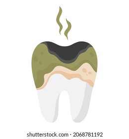 Diente vectorial de dibujos animados con enfermedad por deterioro dental. Concepto dental.