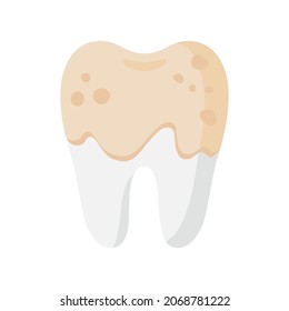 Vector cartoon tooth with dental plaque disease. Dental concept.