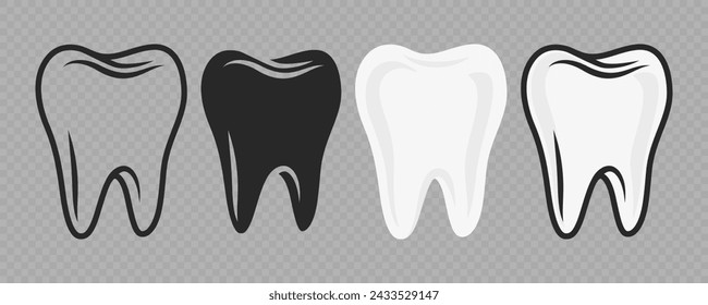 Diente de dibujos animados vectorial. Plantilla de diseño para promover el cuidado dental y la pasta dental. Concepto de higiene bucal saludable. Diente plano del vector. Vista frontal