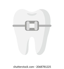Vector cartoon tooth with orthodontic braces. Dental concept.