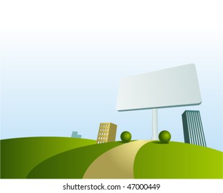 Vector Cartoon Town Background With Billboard