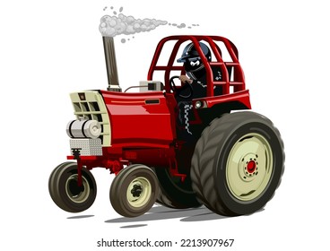 Vector Cartoon Tractor with driver. Available EPS-10 vector format separated by groups for easy edit