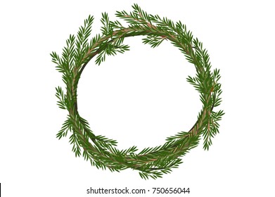 Vector cartoon Traditional Merry Christmas wreath spruce