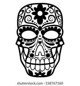 Vector Cartoon Traditional Ornamental Mexican Skull