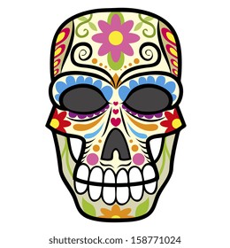 Vector Cartoon Traditional Ornamental Mexican Skull