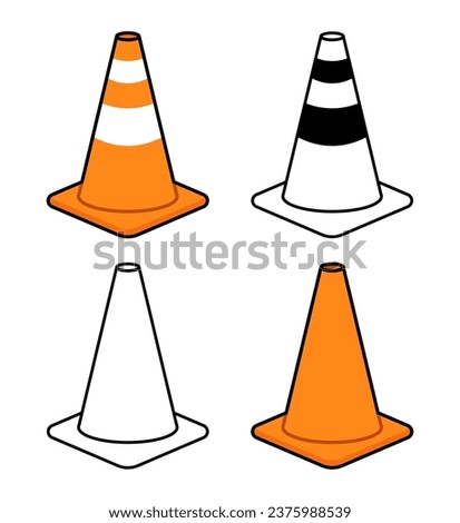 Vector Cartoon Traffic Cones With Black Outline