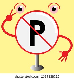 vector cartoon traffic sign with no parking symbol