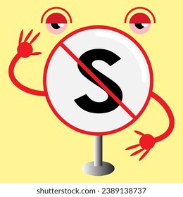 vector cartoon traffic sign with no stopping symbol