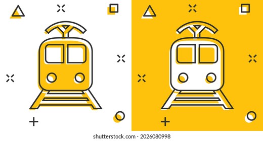 Vector cartoon train transportation icon in comic style. Train sign illustration pictogram. Transportation business splash effect concept.