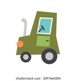 Dibujo de un tractor de transporte de dibujos animados a mano arte ingenuo