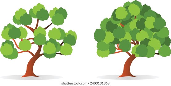 árbol de dibujos animados vector con hojas verdes y tronco de árbol fuerte para icono y símbolo conmemorando el día del árbol mundial o el entorno mundial.