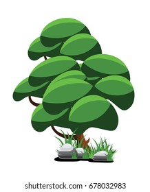 vector cartoon trees with rocks illustration