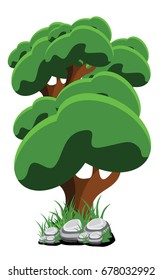 vector cartoon trees with rocks illustration