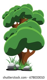 vector cartoon trees with rocks illustration