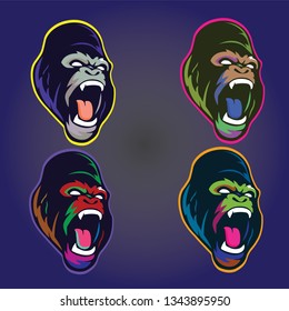 Vector Cartoon trendy flat design Angry gorilla Face