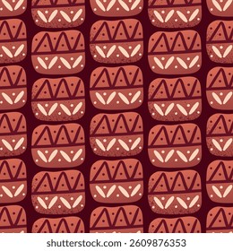 Vector cartoon Tribal Seamless Pattern in Terracotta Tones. African Ethnic Abstract Ornament with Geometric Shapes for Textile and Wallpaper Design