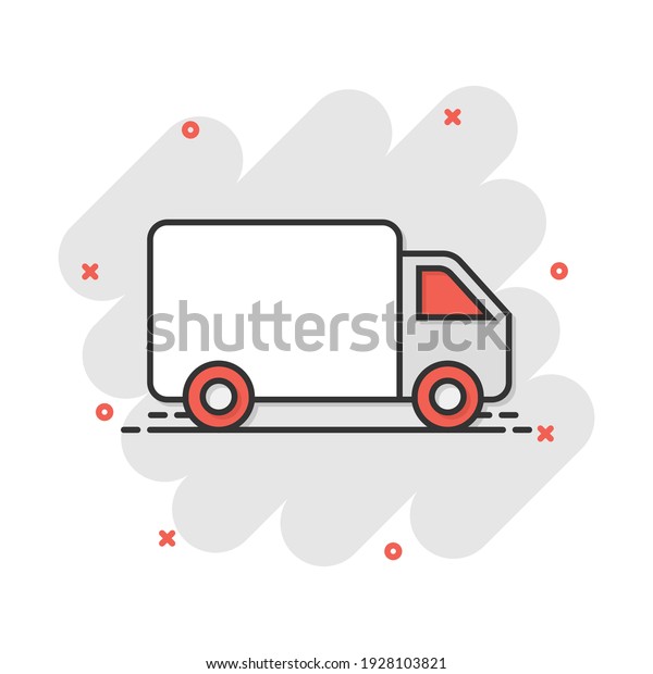 Vector cartoon truck, car icon in comic\
style. Fast delivery service shipping sign illustration pictogram.\
Car van business splash effect\
concept.