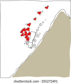 vector cartoon truck of love falling off hill