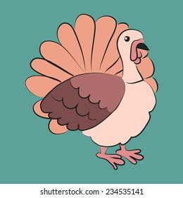 Vector cartoon turkey on the green background