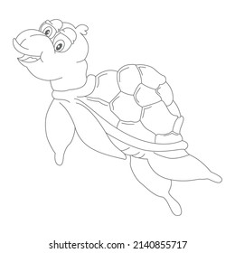 vector cartoon of turtle and friends underwater, coloring book