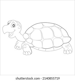 vector cartoon of turtle and friends underwater, coloring book
