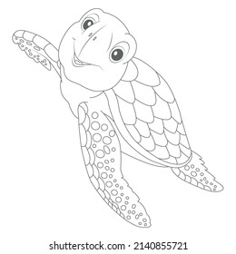 vector cartoon of turtle and friends underwater, coloring book