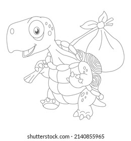 vector cartoon of turtle and friends underwater, coloring book