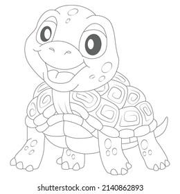 vector cartoon of turtle and friends underwater, coloring book