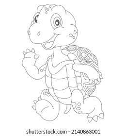 vector cartoon of turtle and friends underwater, coloring book