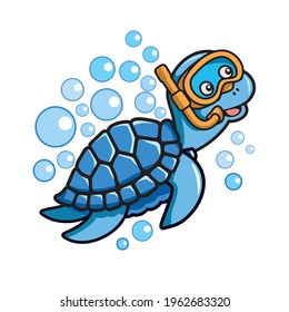 vector cartoon turtle swimming with bubbles