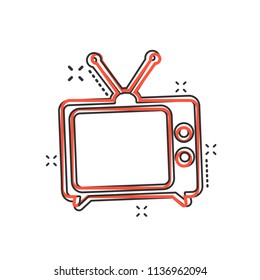 Vector cartoon Tv icon in comic style. Television sign illustration pictogram. Tv business splash effect concept.