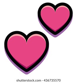 Vector Cartoon Two Hearts Isolated On White Background