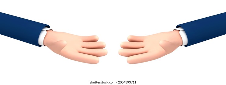 Vector cartoon two outstretched hands palm isolated on white background. Vector hand gestures in cartoon style