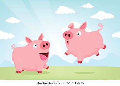 vector cartoon of two pigs