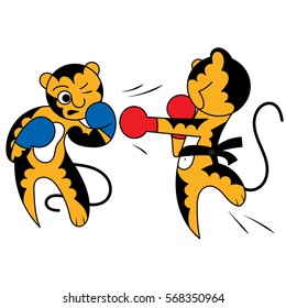 Vector cartoon two tiger cub cute young martial arts