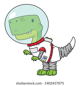 Vector Cartoon Tyrannosaurus Rex Dinosaur Astronaut Illustration