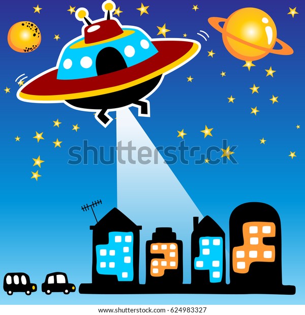 vector cartoon of UFO\
attack the earth