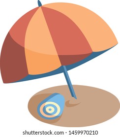 Vector Cartoon Umbrella On The Beach Icon Illustration Isolated
