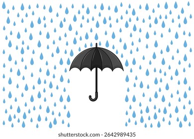 Vector cartoon umbrella with rain drops falling gently, pastel color scheme for weather-themed kids illustrations, nursery prints, and baby room art
