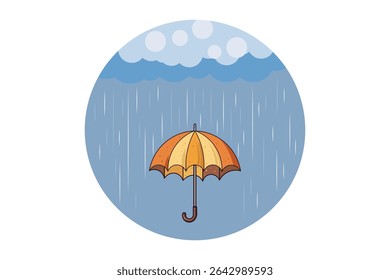 Vector cartoon of umbrella with rain, flat pastel design for children’s books, seasonal themes, seamless nursery backgrounds, and educational illustrations


